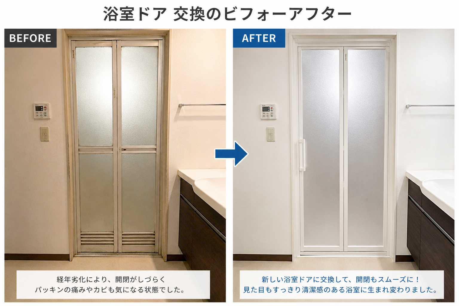 浴室ドア交換のビフォーアフター
